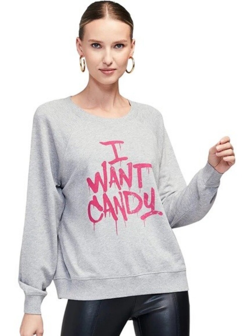 Wildfox Gray Crewneck Sweatshirt with Pink "I WANT CANDY" Graphic - Size S